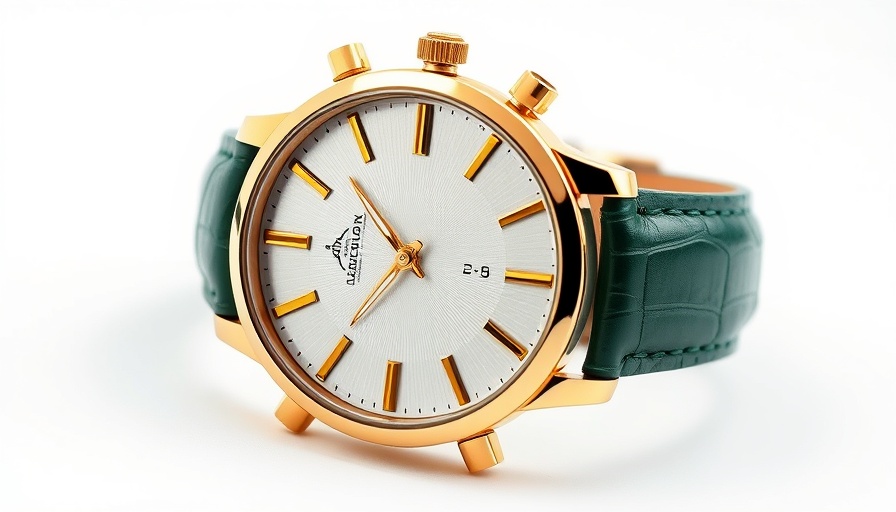 Elegant luxury watch with gold frame and green leather strap