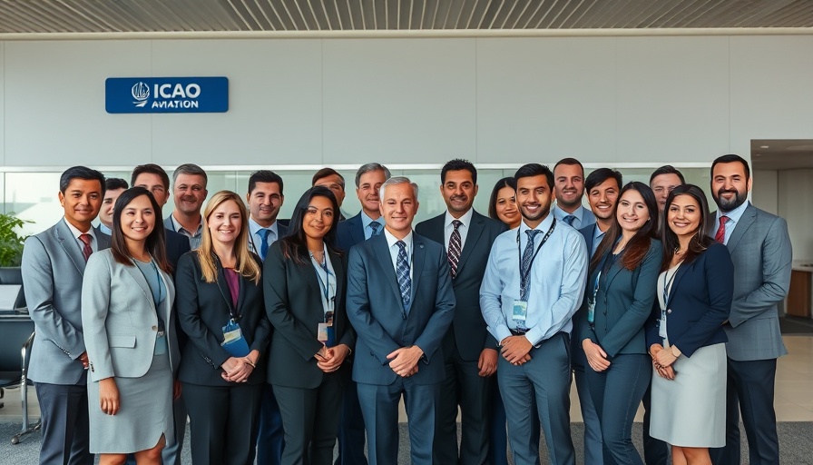 Diverse group at African air transport conference, ICAO aviation labeling.