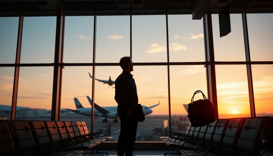 Traveler at airport window watching plane, Airbus Global Market Forecast 2025