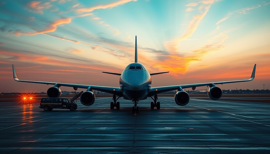Airplane on tarmac at sunrise amid Middle East conflict escalation.