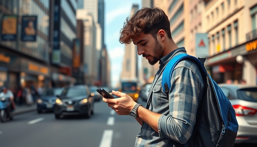 Casual traveler connecting seamlessly in an urban setting.