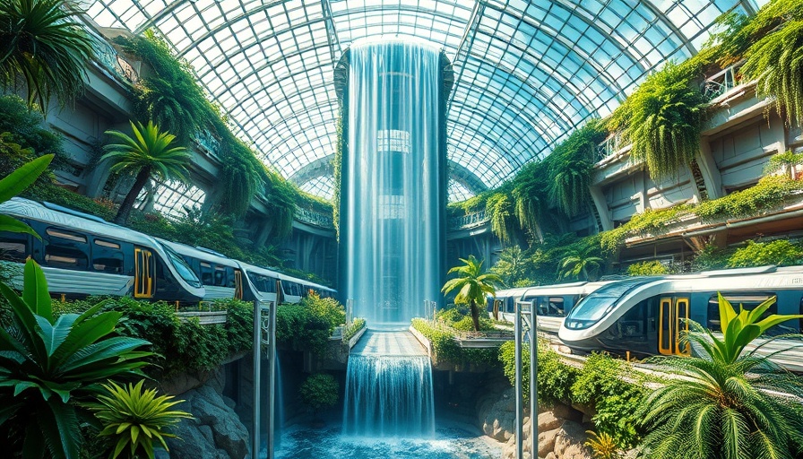 Luxurious airports in the world featuring indoor waterfall and train.