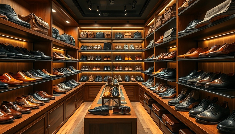 Luxury men's shoe brands displayed in upscale store.