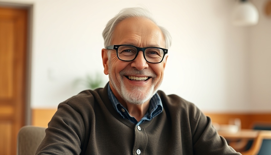 Cheerful elderly man smiling indoors, related to Neil Jacobs Six Senses Departure.