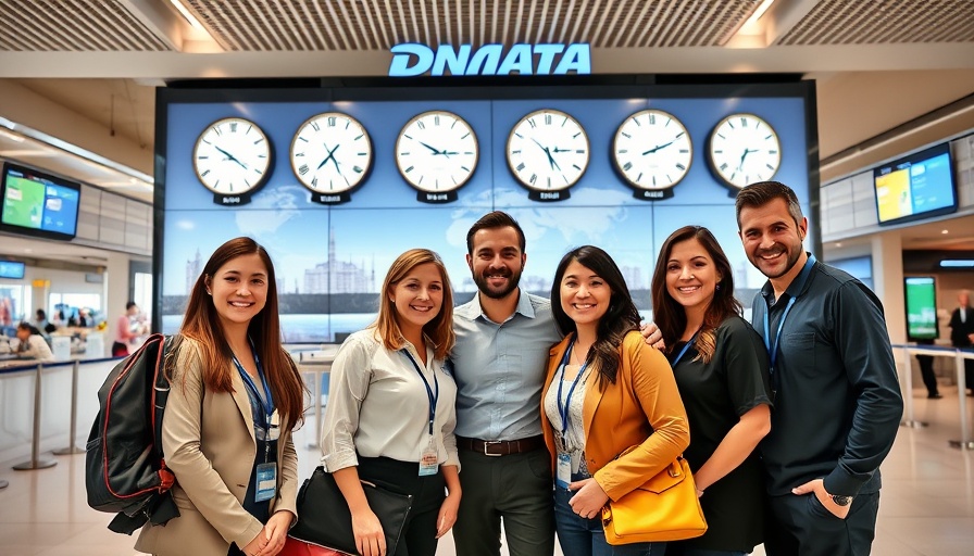 dnata Travel Group employees in front of global display