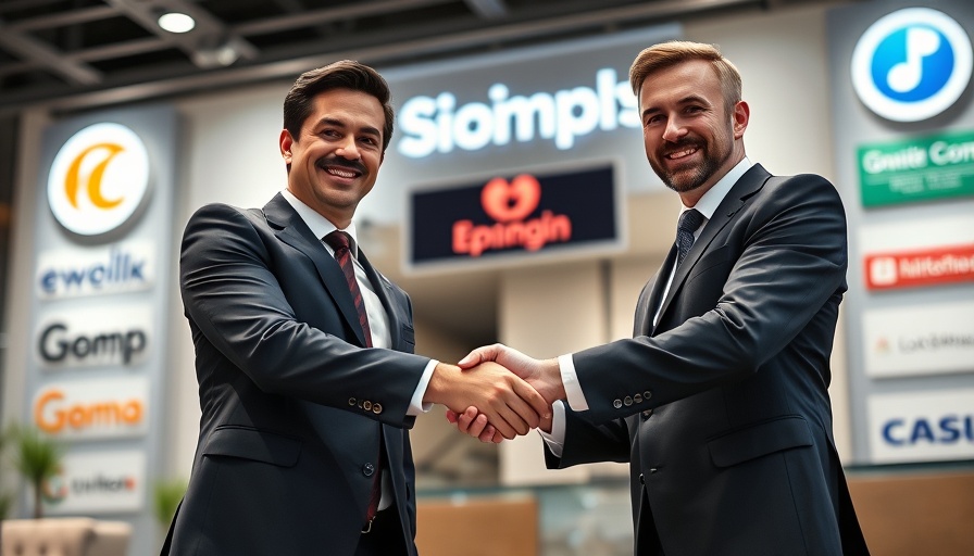Executives in air travel industry sealing a modern retailing partnership