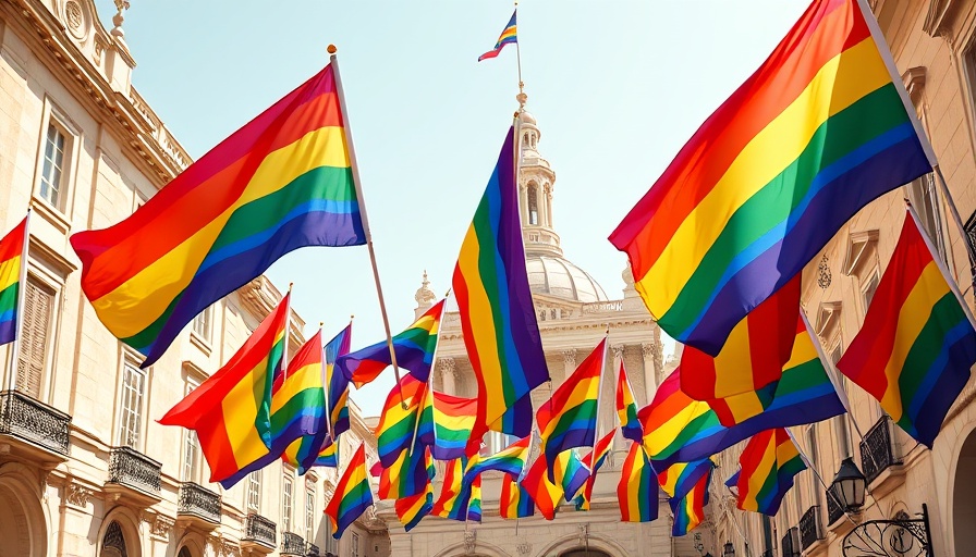 Vibrant pride flags at Malta Pride 2025 celebration.