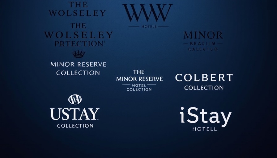 Elegant hotel logos including The Wolseley, Minor Reserve, Colbert, iStay, dark blue.