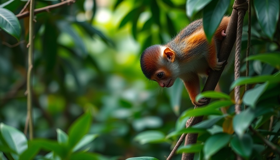 Squirrel monkey in Ecuadorian Amazon rainforest.