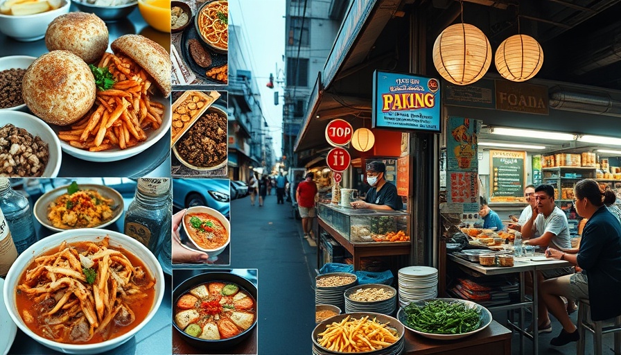 Vibrant collage of Penang food destinations and street scenes.