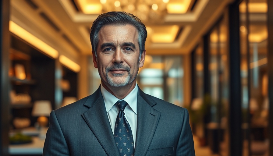 Elegant man in a suit in luxury boutique accommodations.
