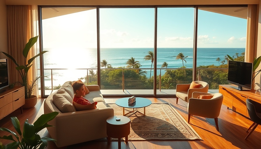 Luxury honeymoon suite with ocean view and sunset lighting.