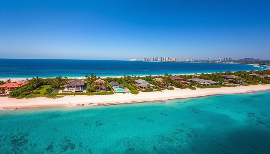 Aerial view of luxury residences in Abu Dhabi by the beach.