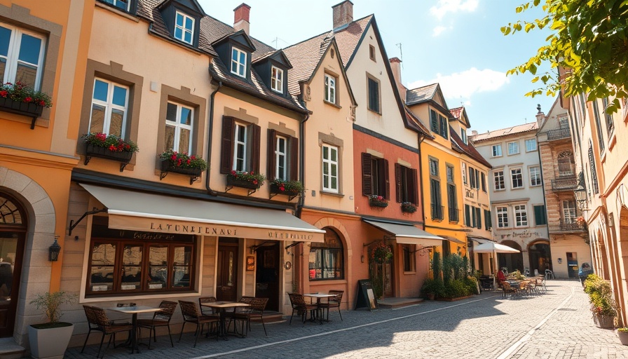 Charming hotel with red-tiled roof and outdoor seating on a sunny day.