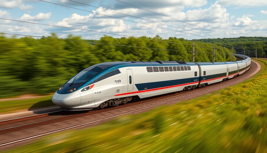 Amtrak NextGen Acela Train speeding through a green landscape.