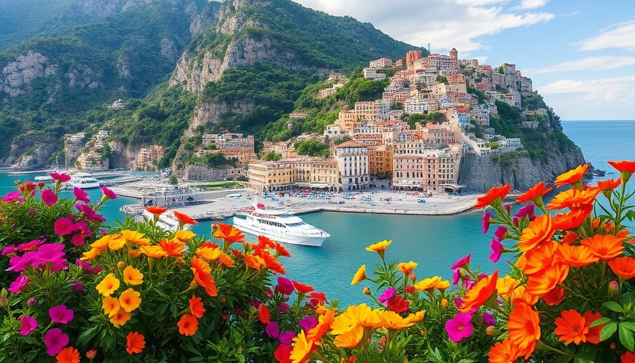 Best Amalfi Coast Towns scenic view of Amalfi with flowers.