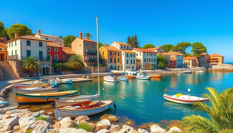 Charming Mediterranean harbor in Spain with stone houses and boats.