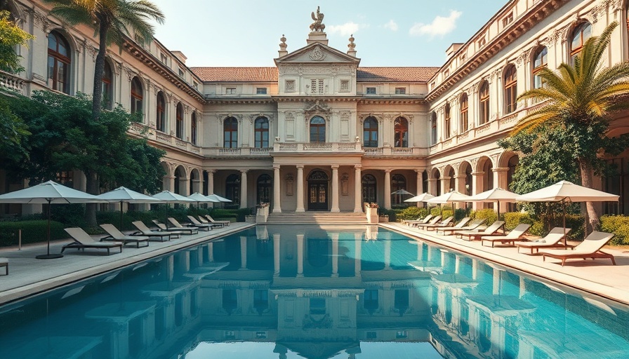 Historic building at Soho House with pool and sunbeds