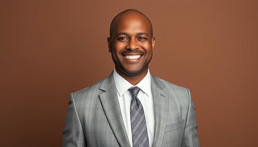 Confident man in suit smiling, hotel development theme.