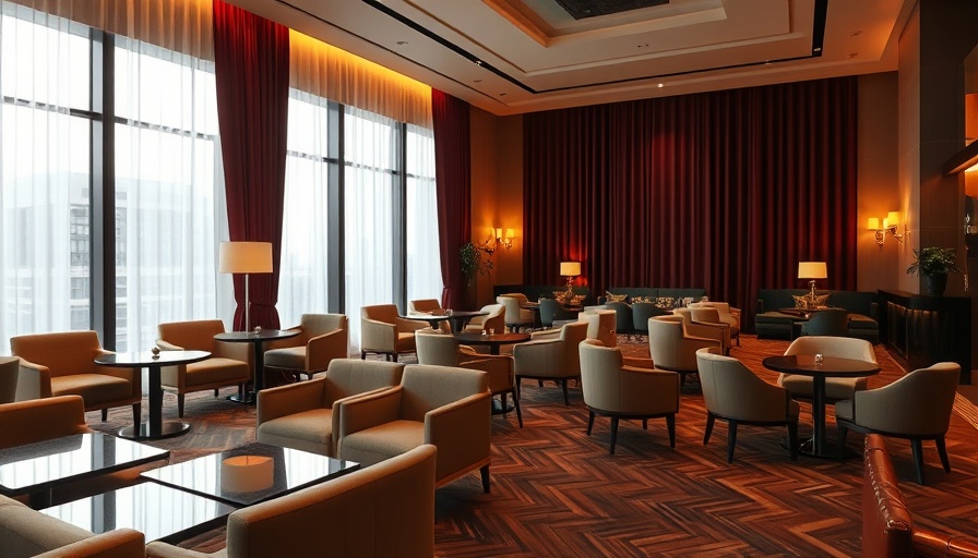 Elegant hotel lounge with modern furnishings and ambient lighting.