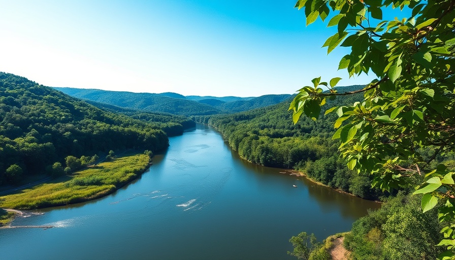 Scenic view of Mississippi River bend in lush environment for luxury travel