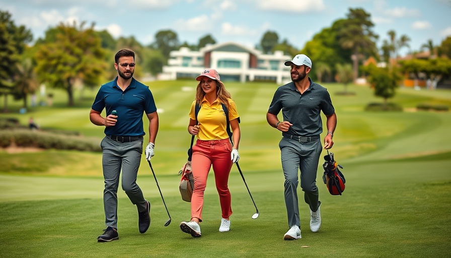 Stylish golfers wearing luxury golf apparel brands on the course.