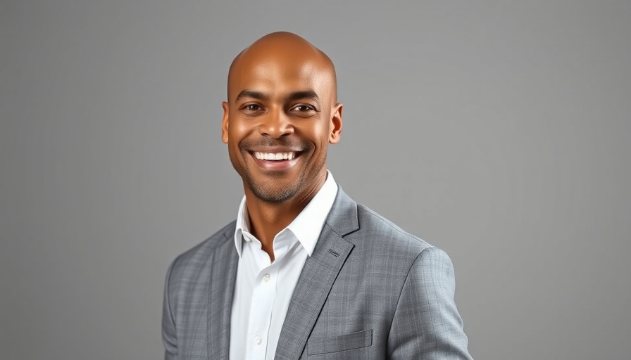 Smiling man in formal attire with elegant background.