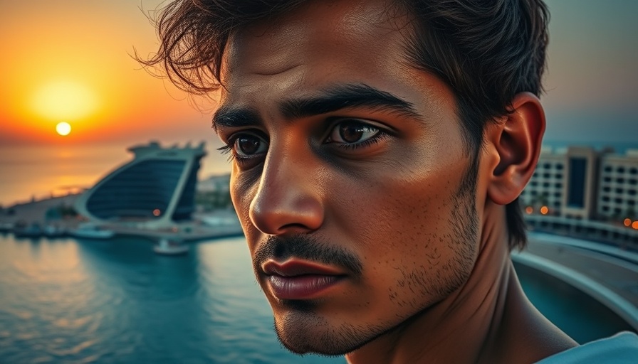 Saudi Arabia luxury travel promotion blending seascape and portrait