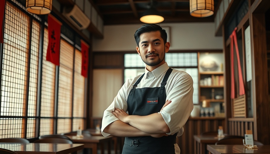 Authentic Japanese restaurant interior in Tokyo featuring waiter.