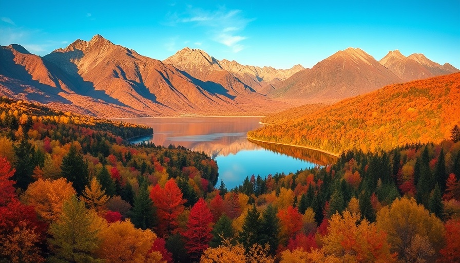 Serene autumn landscape with lake and mountains in September travel deals.