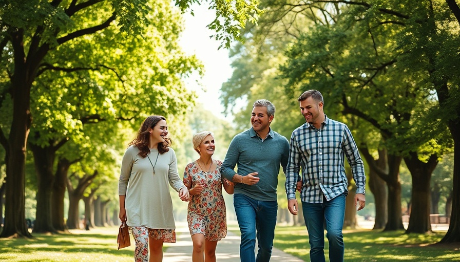 Family walking together in a park, showcasing resilience and unity.