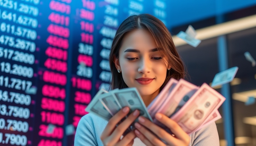 Confident young woman manifesting money in a digital setting.