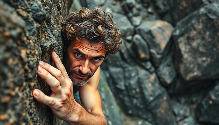 Conquer Your Biggest Fear: man bravely climbing cliff.