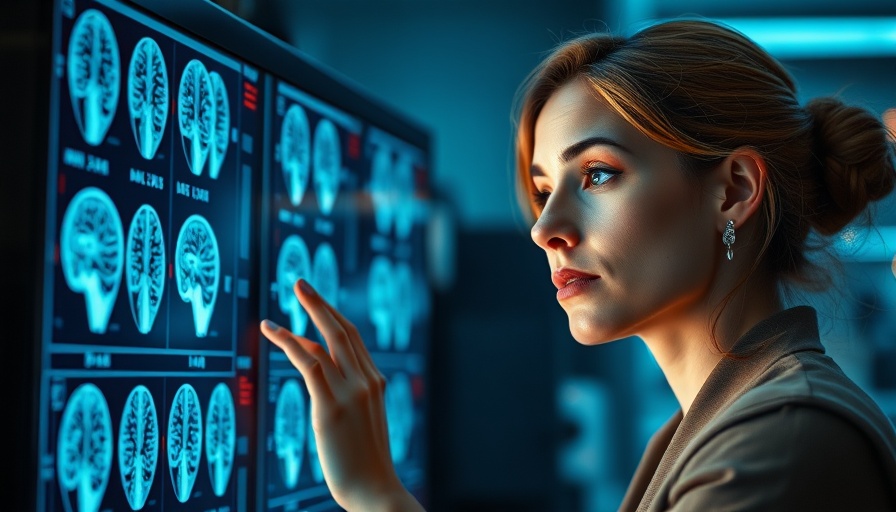 Focused woman analyzing brain scans, embodying Divine Feminine Energy.