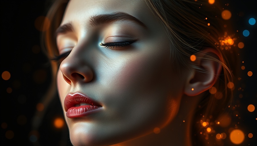 Serene young woman enveloped in energy healing glow.