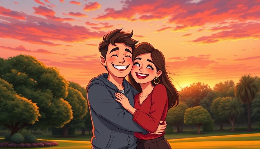 Heartwarming cartoon couple savoring time with loved ones in nature.