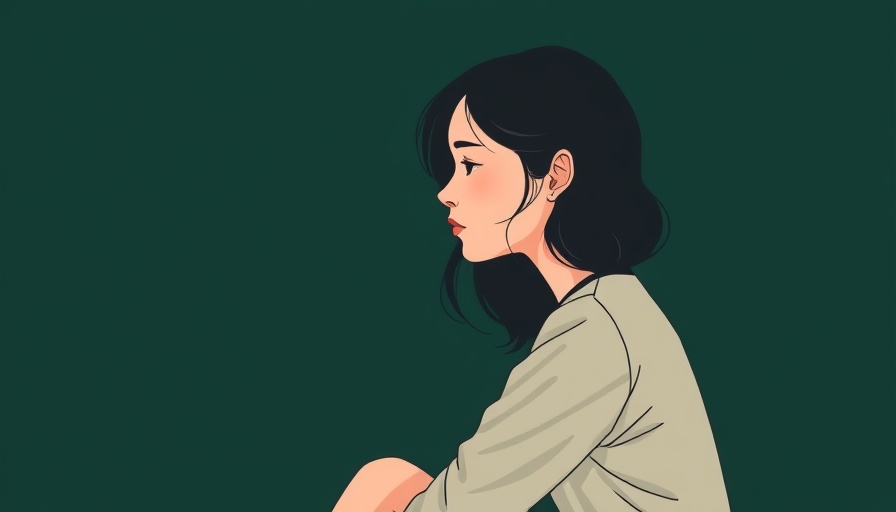 Illustration of a pensive woman sitting against a dark green background conveying introspection about why you’re not happy.