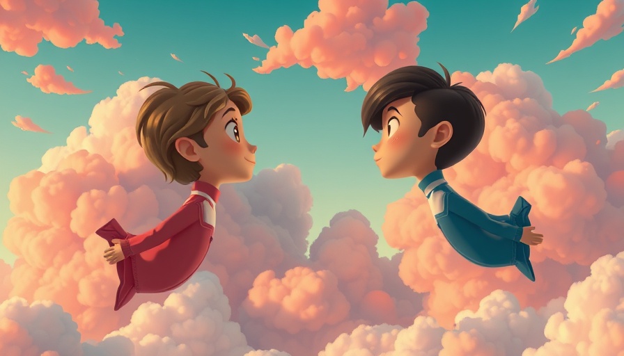 Surreal art of two people facing amid clouds, reflecting on perceptions.