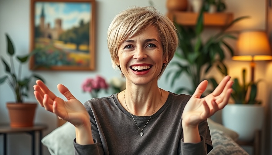 Friendly woman smiling and gesturing about The Three Principles.