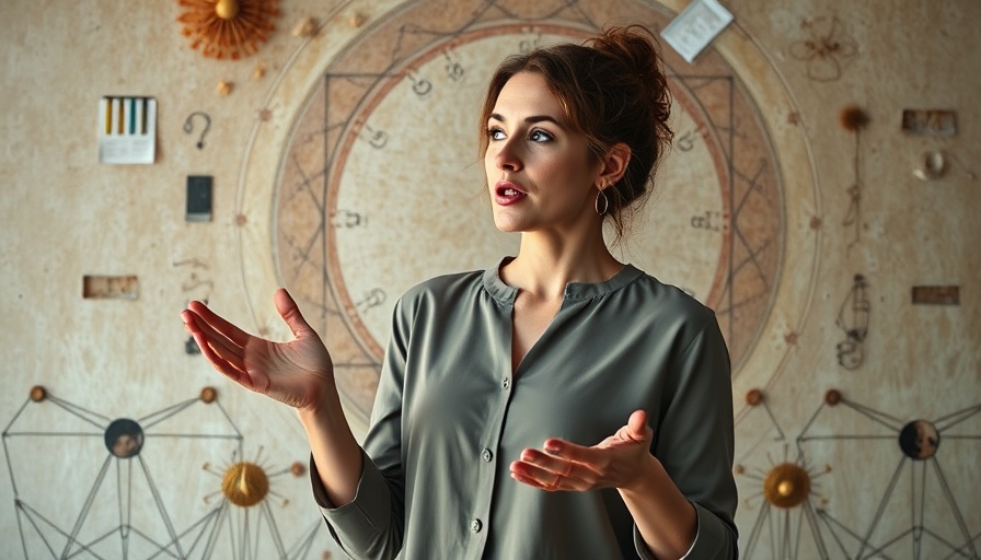 Speaker debunking Human Design myths, surrounded by abstract imagery.