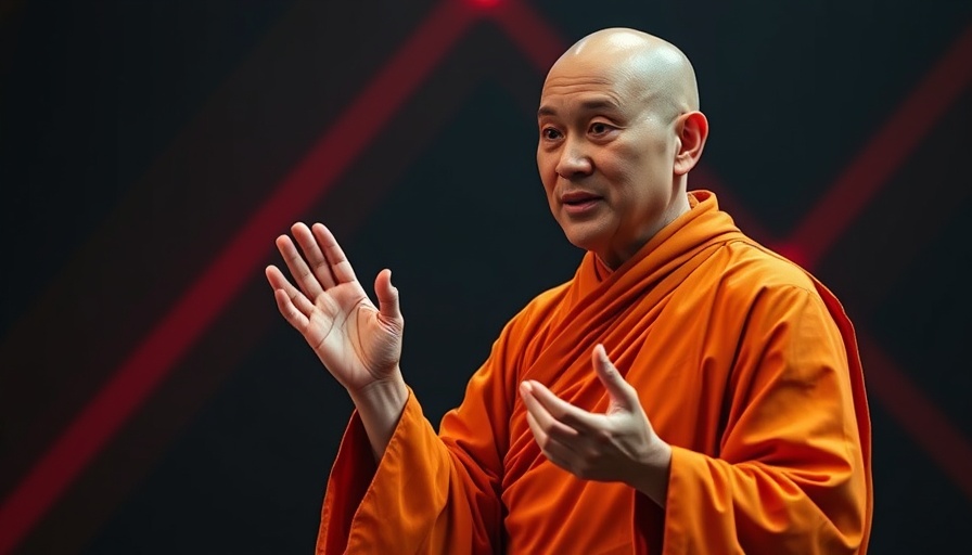 Monk encouraging personal growth journey in a motivational setting.