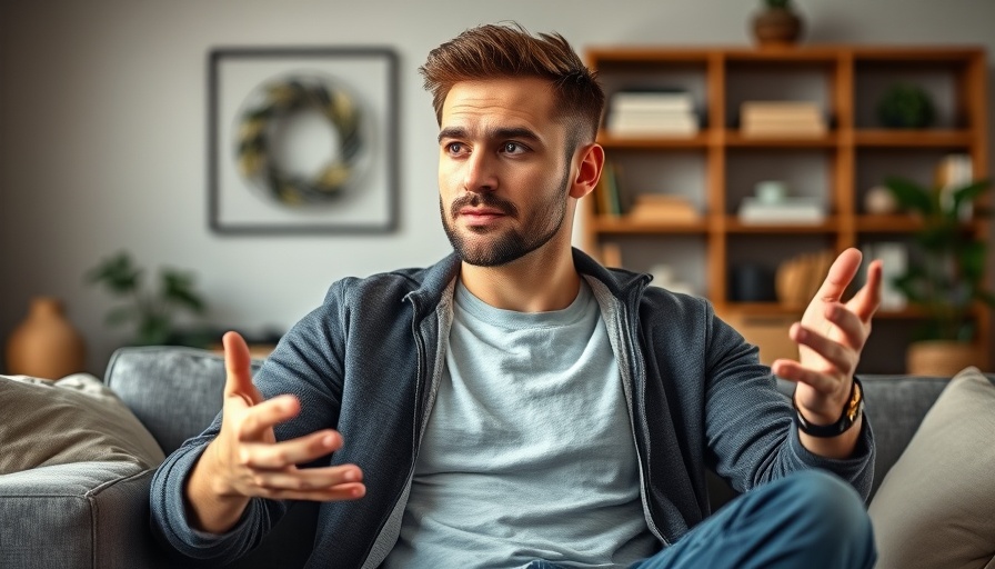 Casual man gesturing in a modern living room, feel chosen theme.