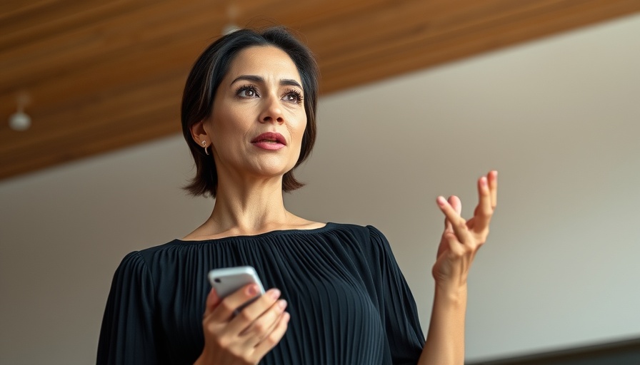 Confident woman speaking and holding an object, Stop Shrinking for Your Story Of You.
