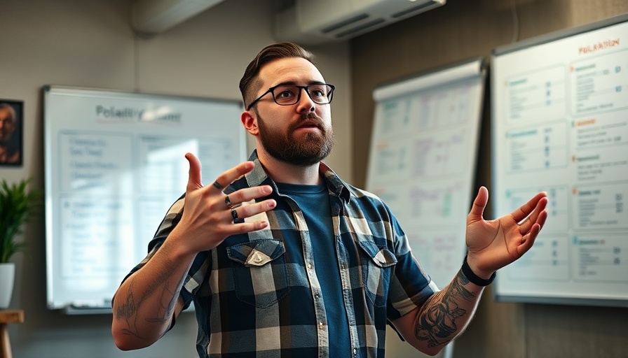 Casual speaker gestures explaining polarity concept, indoor setting.