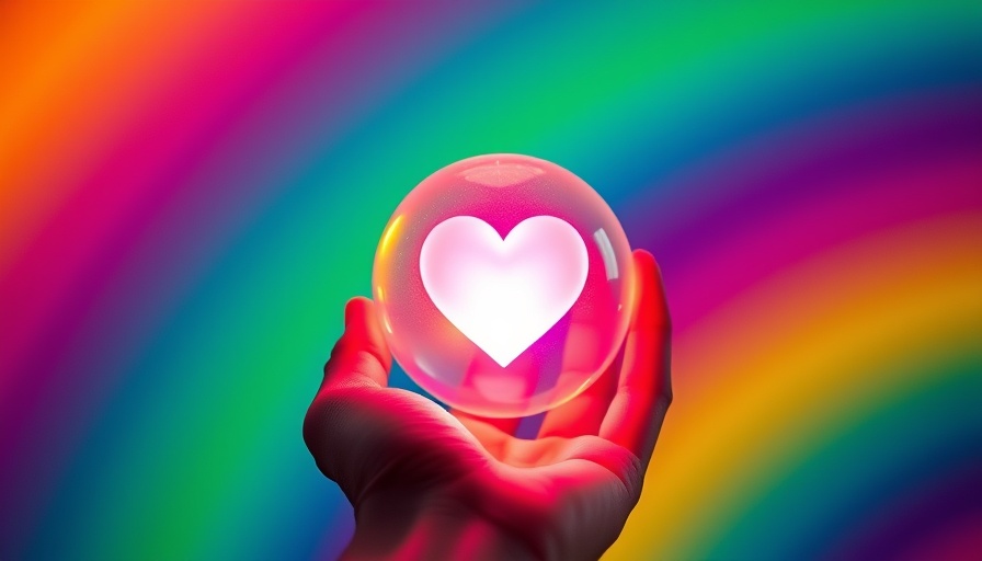 Colorful hand holding glowing heart sphere symbolizing resiliency.