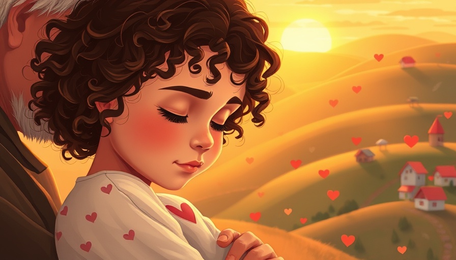 Colorful illustration of transracial adoption with girl and background figure.