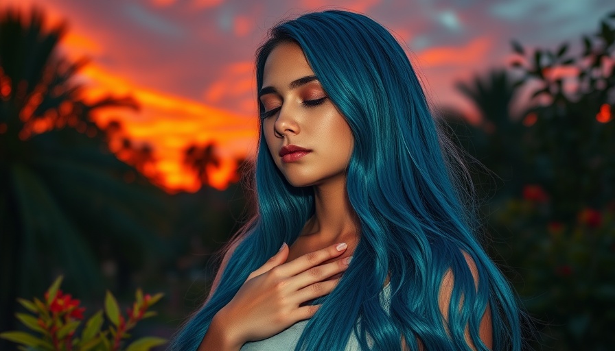 Serene woman feeling emotional connection in a colorful landscape.