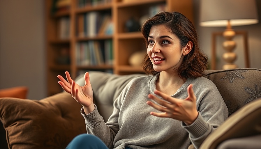 Young woman discussing Human Design Energy Types indoors with emphasis.