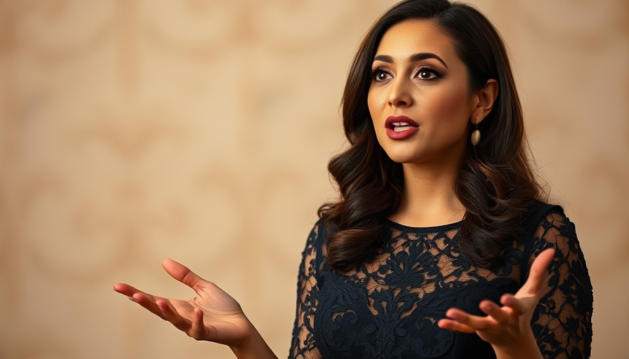 Confident woman speaking, You're Not Too Much, You're Meant to Lead message.