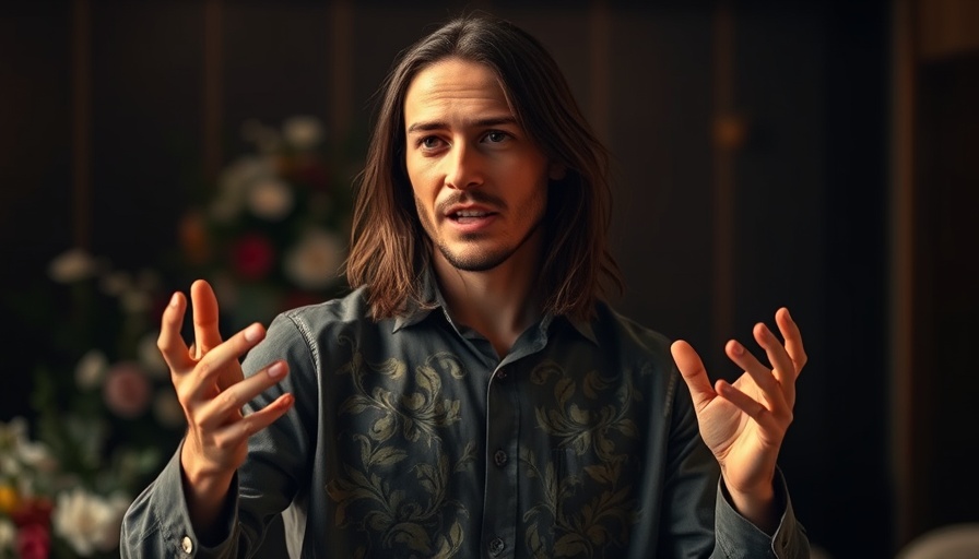 Casual man speaking expressively on spiritual alchemy.